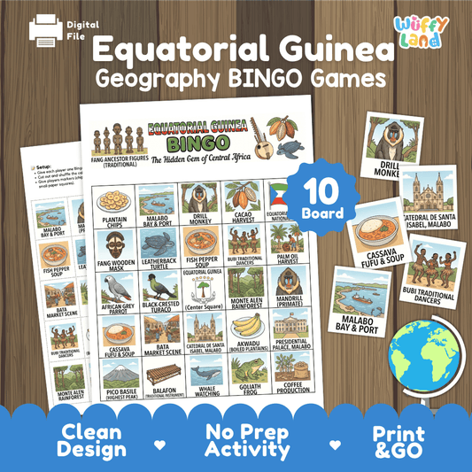 Equatorial Guinea Geography BINGO Games Printable Country Study Activity Cards