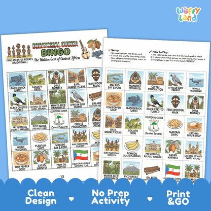 Equatorial Guinea Geography BINGO Games Printable Country Study Activity Cards