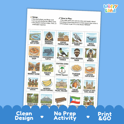 Equatorial Guinea Geography BINGO Games Printable Country Study Activity Cards