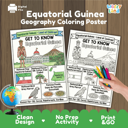 Equatorial Guinea Geography Coloring Poster | Country Study Research Worksheet Activity