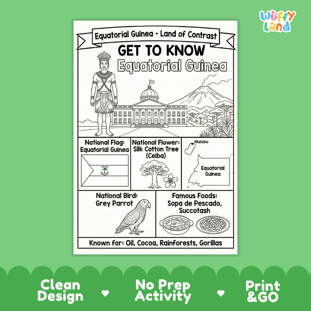 Equatorial Guinea Geography Coloring Poster | Country Study Research Worksheet Activity
