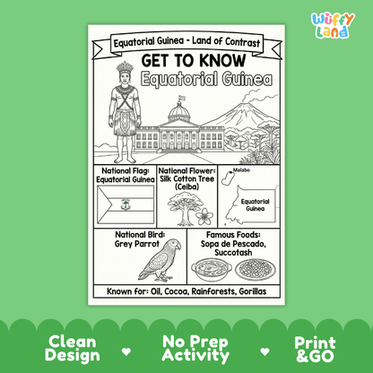 Equatorial Guinea Geography Coloring Poster | Country Study Research Worksheet Activity