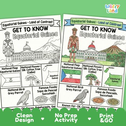 Equatorial Guinea Geography Coloring Poster | Country Study Research Worksheet Activity
