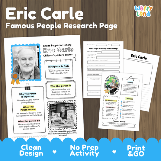 Eric Carle Famous People Biography Research Pages and Worksheets