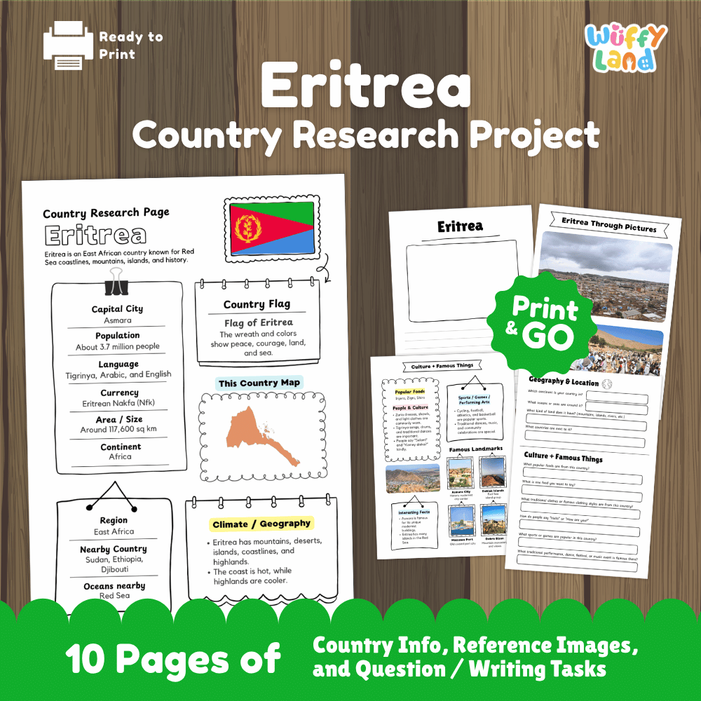 Eritrea Country Research Project Printable Worksheets and Activities