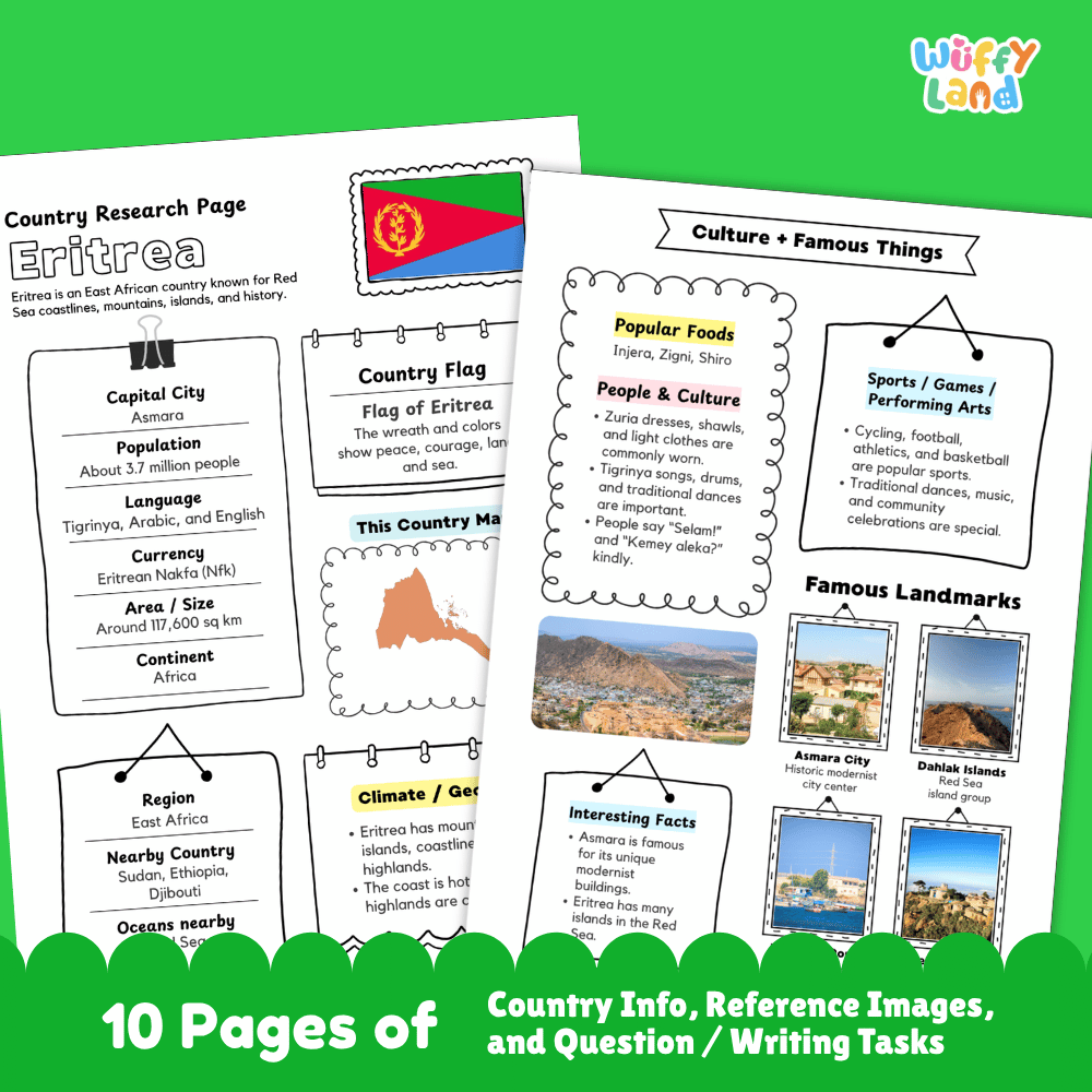 Eritrea Country Research Project Printable Worksheets and Activities