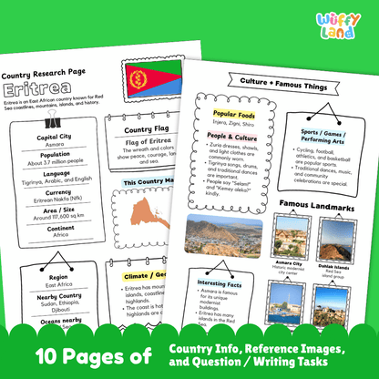 Eritrea Country Research Project Printable Worksheets and Activities