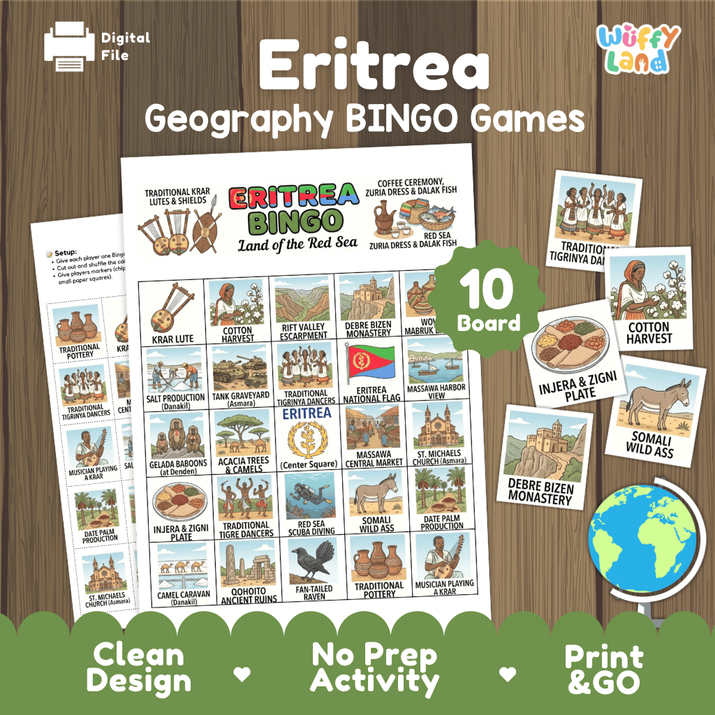 Eritrea Geography BINGO Games Printable Country Study Activity Cards