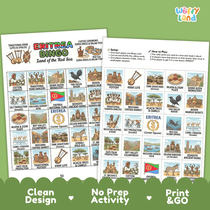 Eritrea Geography BINGO Games Printable Country Study Activity Cards