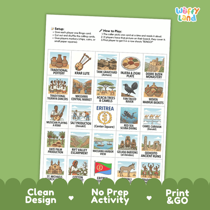 Eritrea Geography BINGO Games Printable Country Study Activity Cards