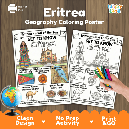 Eritrea Geography Coloring Poster and Fact Sheet Printable Worksheets