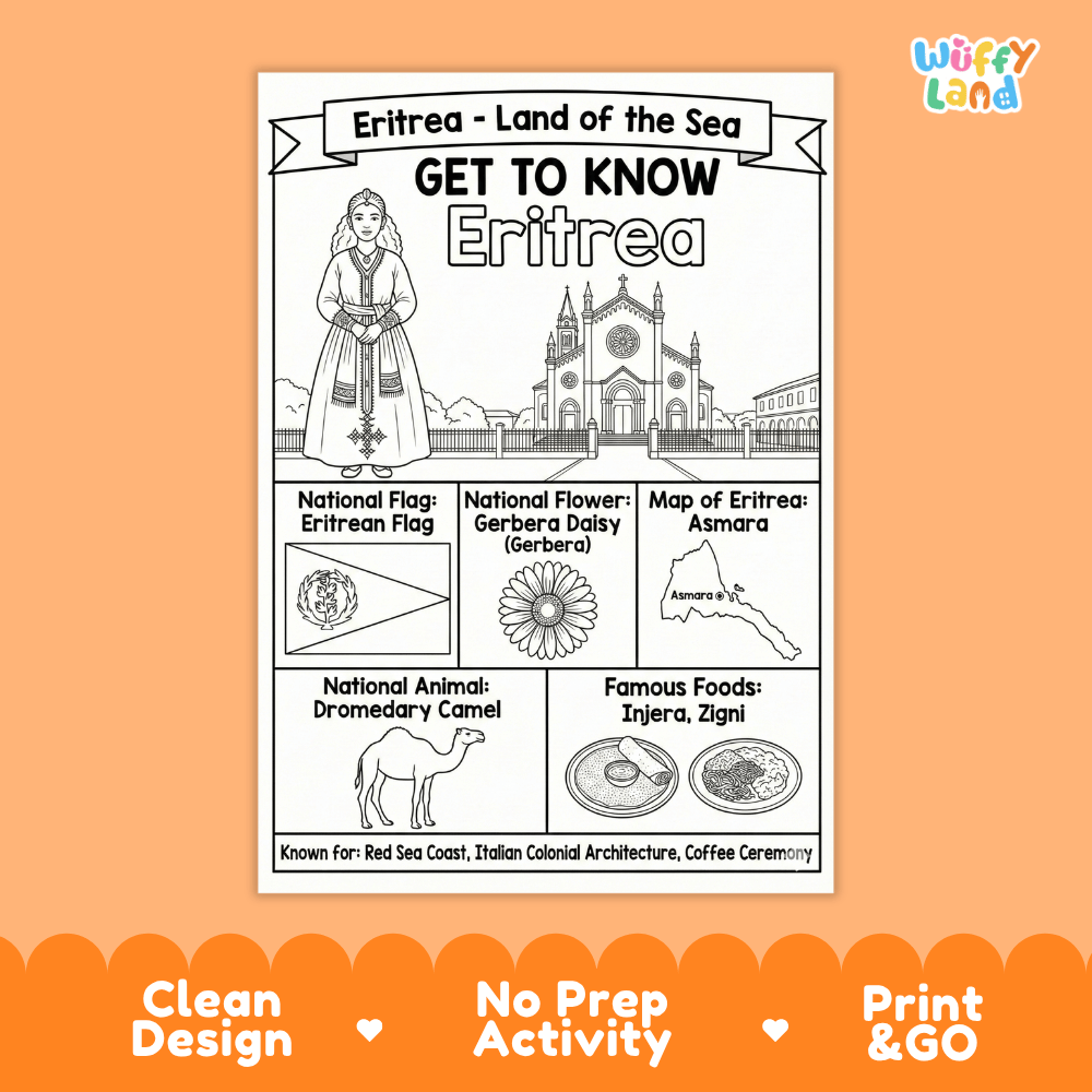 Eritrea Geography Coloring Poster and Fact Sheet Printable Worksheets
