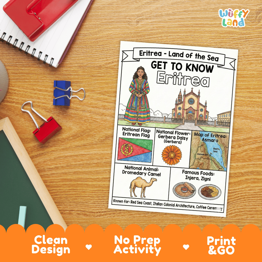 Eritrea Geography Coloring Poster and Fact Sheet Printable Worksheets