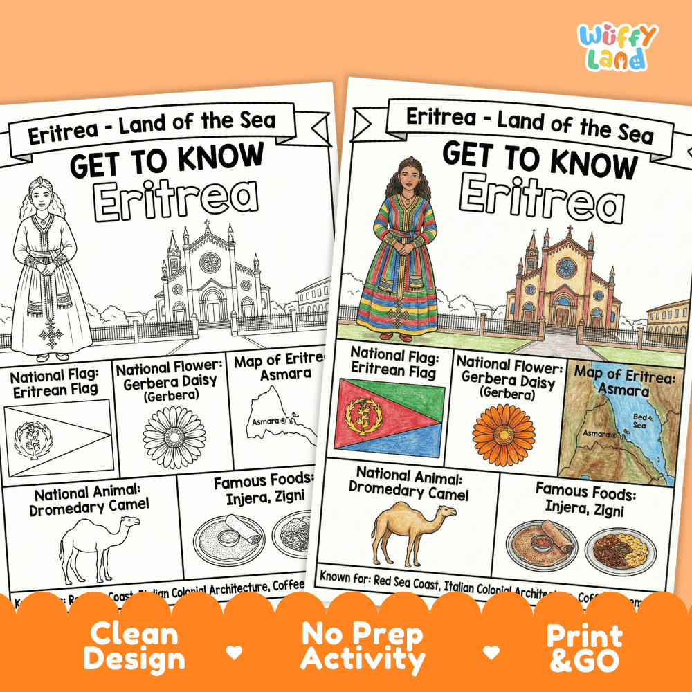 Eritrea Geography Coloring Poster and Fact Sheet Printable Worksheets