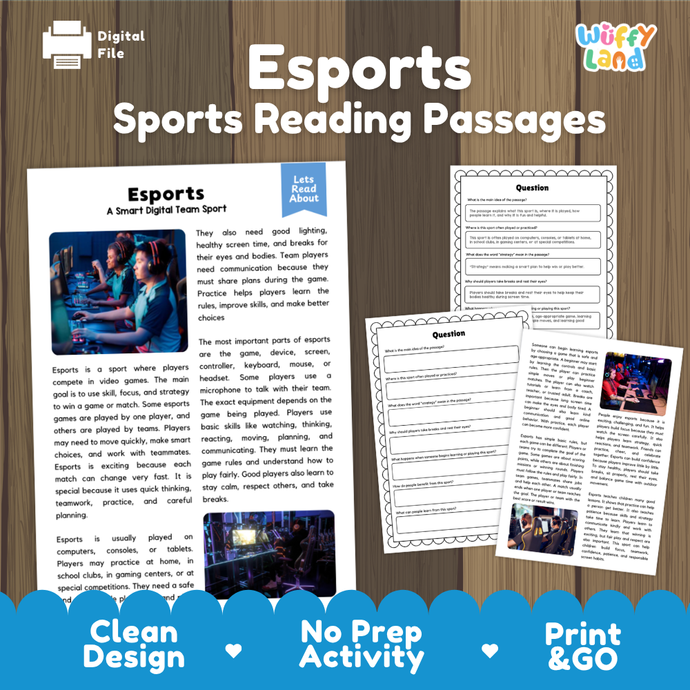 Esports Sports Reading Passages Worksheets and Comprehension Activity