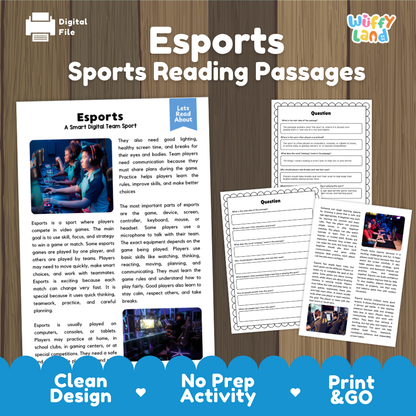 Esports Sports Reading Passages Worksheets and Comprehension Activity