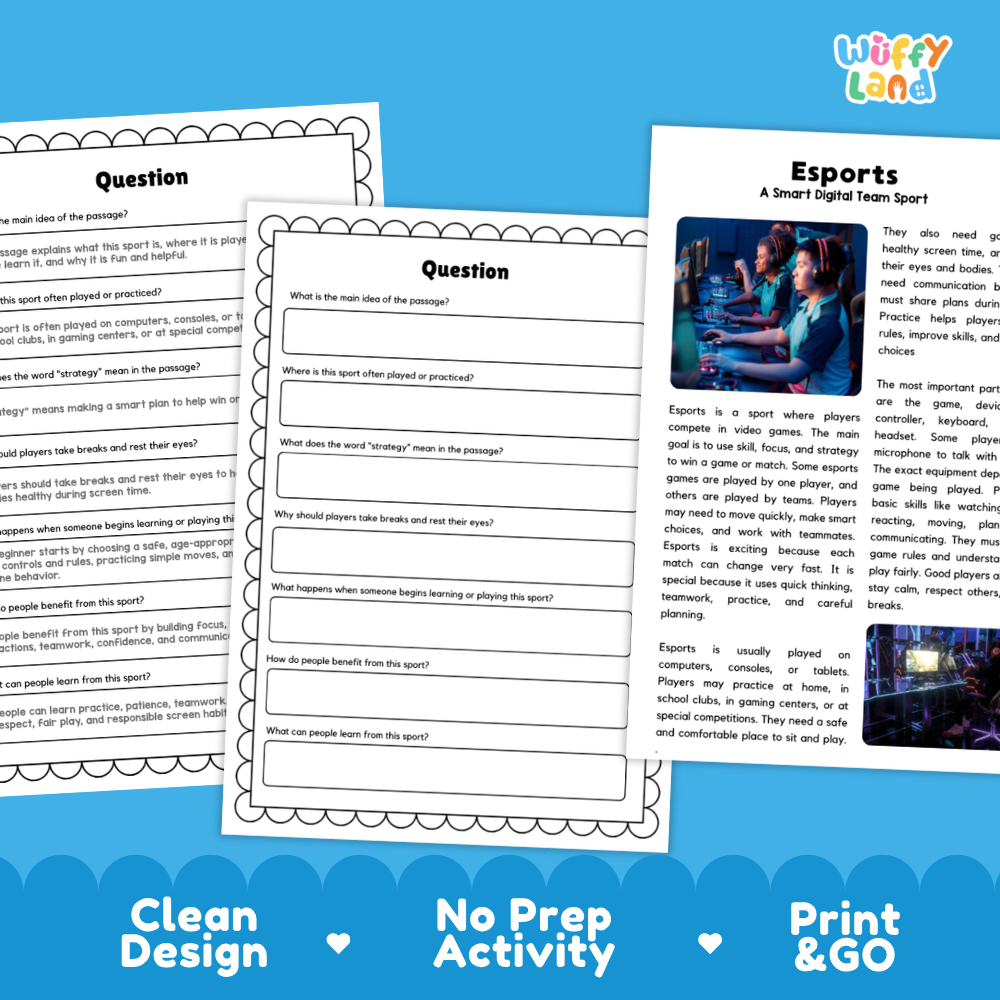 Esports Sports Reading Passages Worksheets and Comprehension Activity