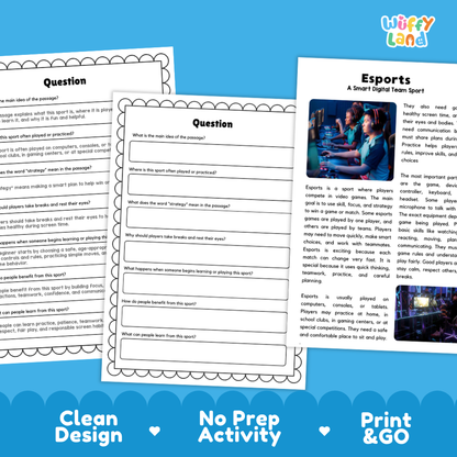 Esports Sports Reading Passages Worksheets and Comprehension Activity