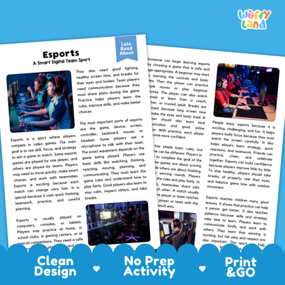 Esports Sports Reading Passages Worksheets and Comprehension Activity