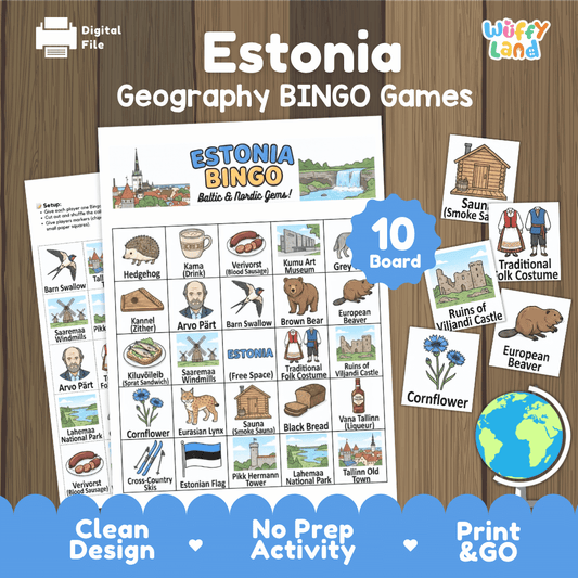 Estonia Geography BINGO Games Estonian Culture and Landmarks Activity