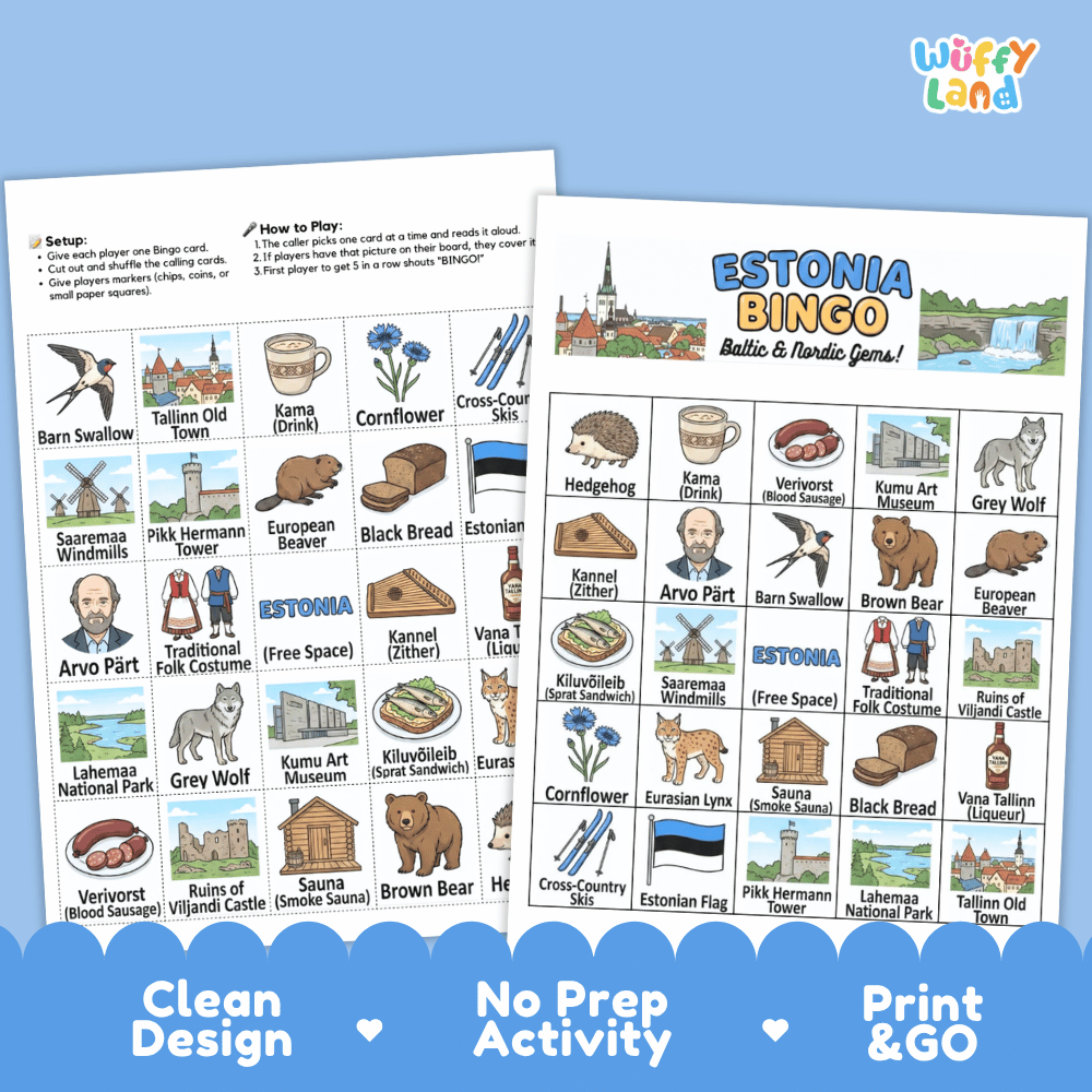 Estonia Geography BINGO Games Estonian Culture and Landmarks Activity