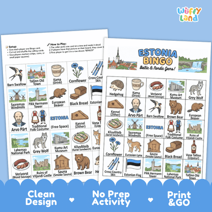Estonia Geography BINGO Games Estonian Culture and Landmarks Activity