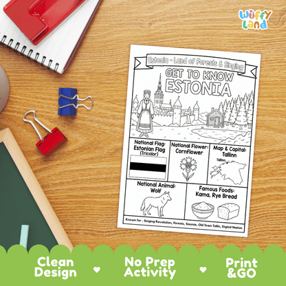 Estonia Geography Coloring Poster and Fact Sheet Printables