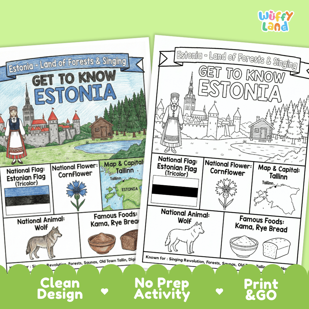 Estonia Geography Coloring Poster and Fact Sheet Printables