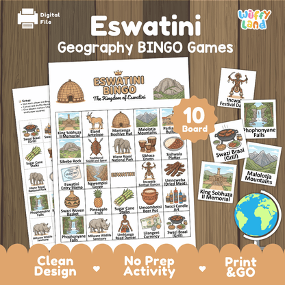 Eswatini Geography Bingo Games Printable Country Study Activities