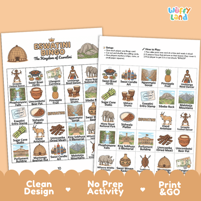 Eswatini Geography Bingo Games Printable Country Study Activities