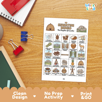 Eswatini Geography Bingo Games Printable Country Study Activities