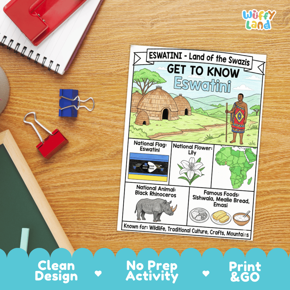 Eswatini Geography Coloring Poster and Fact Sheet Printable Worksheets