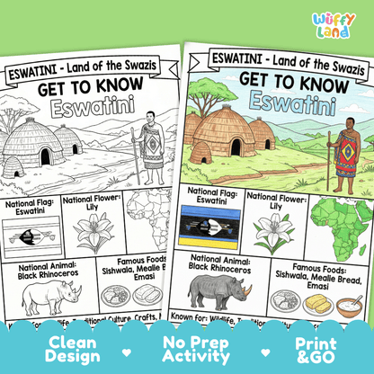 Eswatini Geography Coloring Poster and Fact Sheet Printable Worksheets