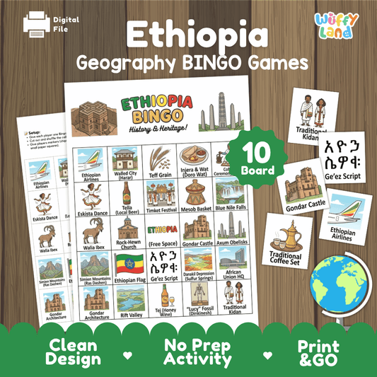 Ethiopia Geography Bingo Game Printable Activity