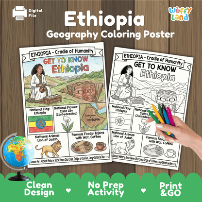 Ethiopia Geography Coloring Poster and Fact Sheet Printable Worksheets