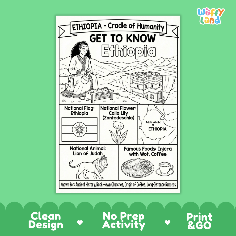 Ethiopia Geography Coloring Poster and Fact Sheet Printable Worksheets