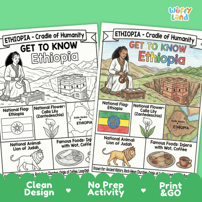 Ethiopia Geography Coloring Poster and Fact Sheet Printable Worksheets