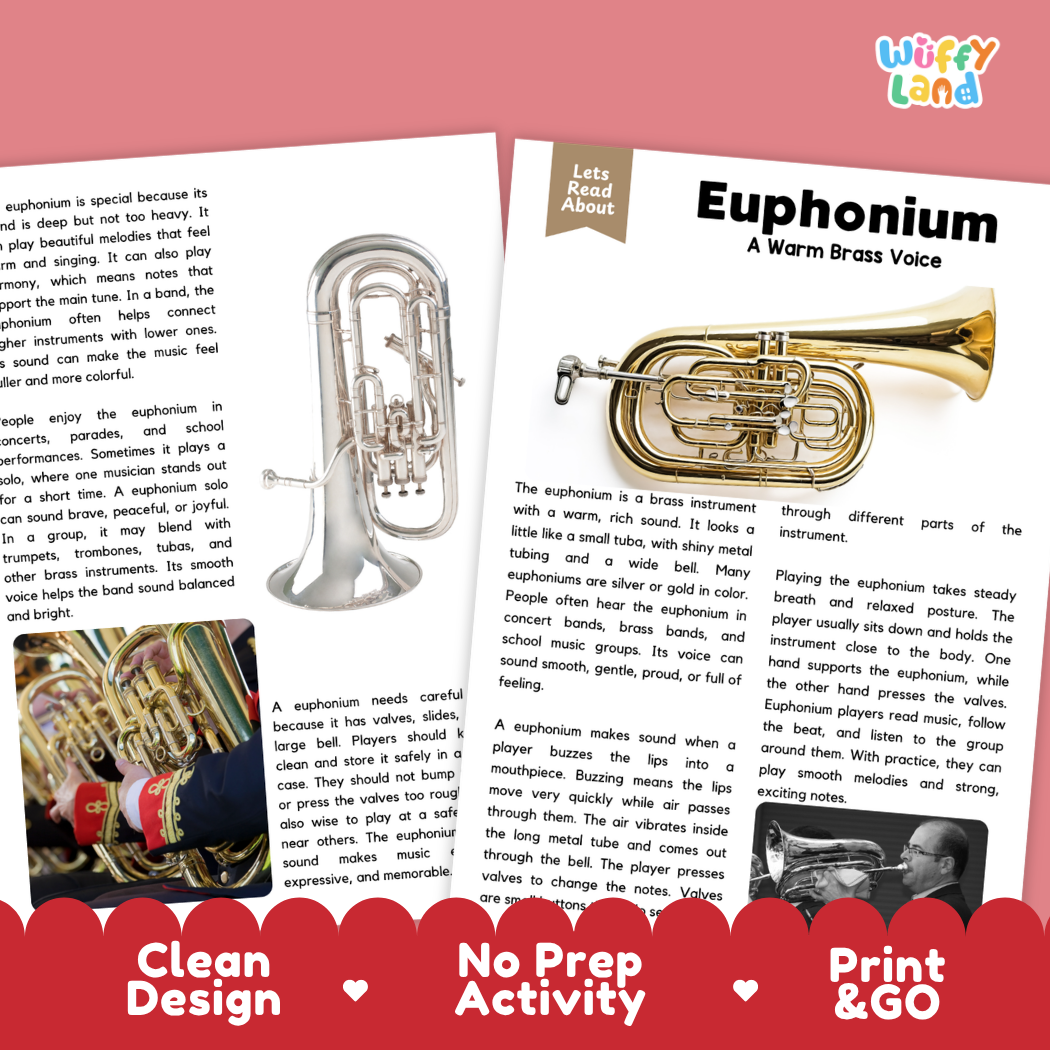 Teacher answer key page showing complete question solutions for Euphonium music education reading comprehension practice