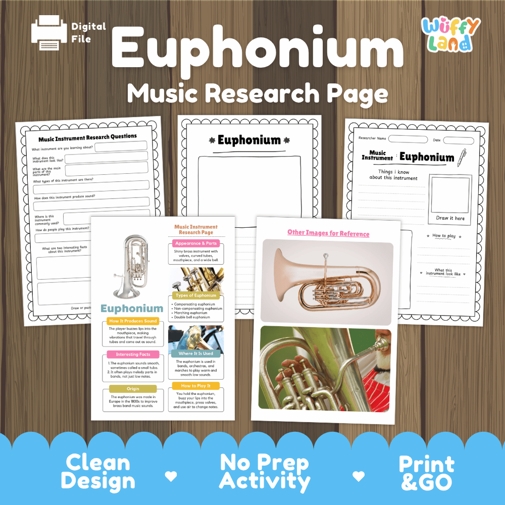 Euphonium Music Research Page Worksheets and Information Poster