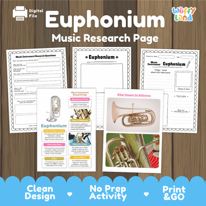 Euphonium Music Research Page Worksheets and Information Poster