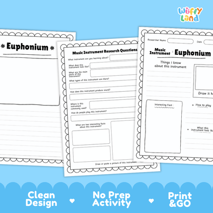 Euphonium Music Research Page Worksheets and Information Poster