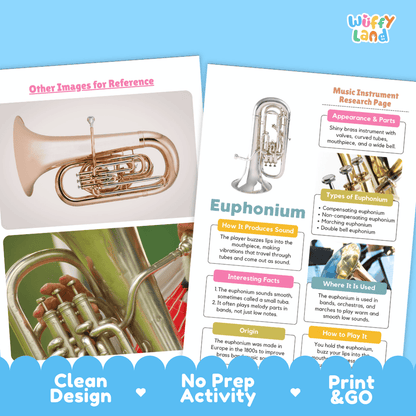 Euphonium Music Research Page Worksheets and Information Poster