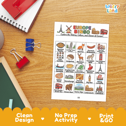 Europe Geography BINGO Games Printable Activity