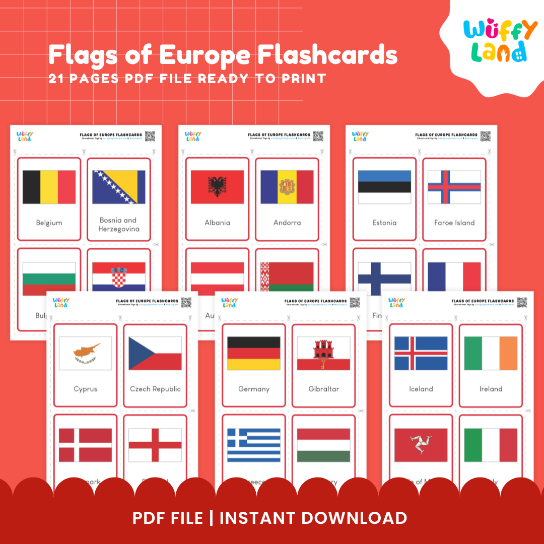 European countries and flags geography cards featuring Portugal, Norway, Belgium, Andorra, Bulgaria, Sweden and more