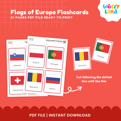 European flags matching cards printable for homeschool and classroom activities focused on countries of Europe