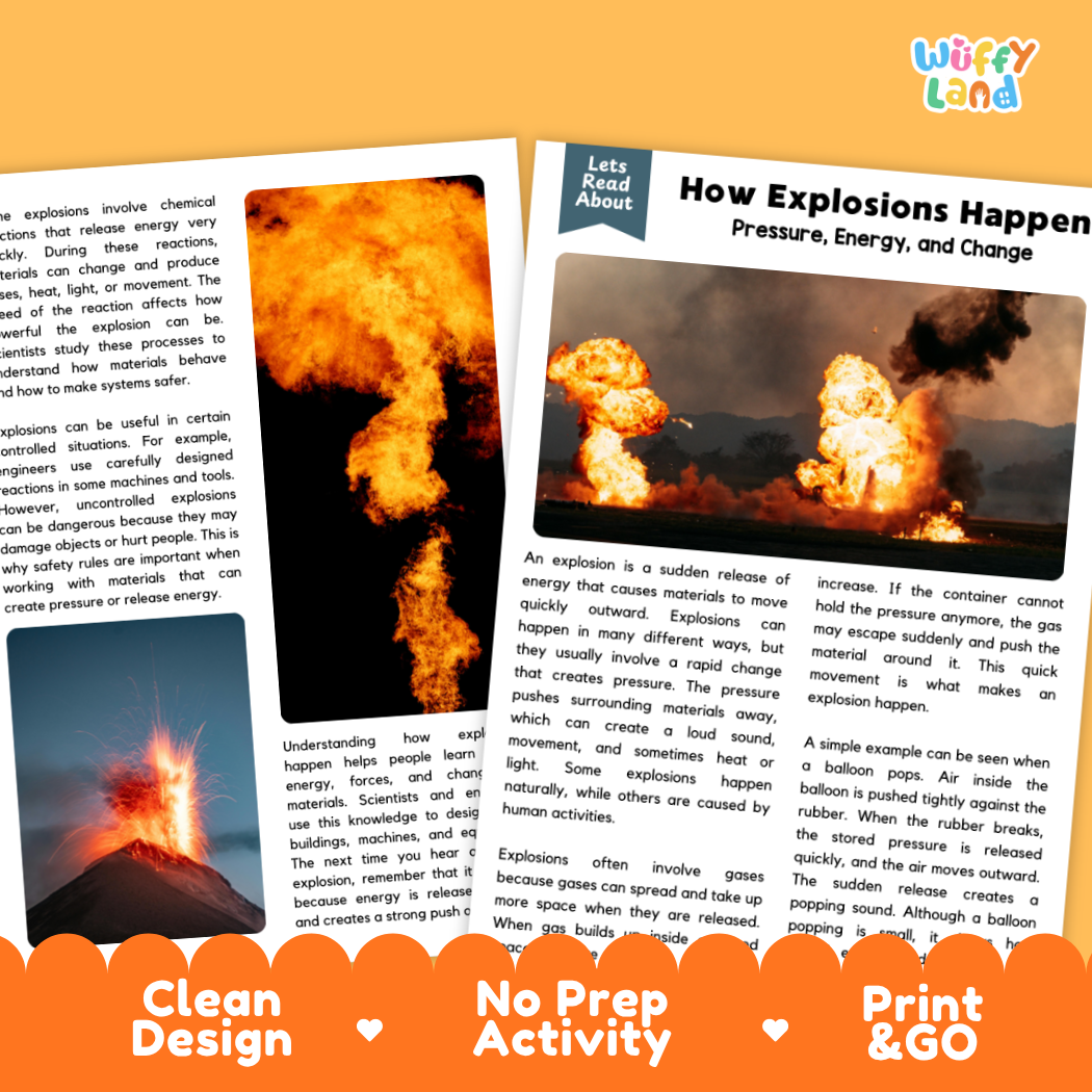 Complete teacher answer key worksheet providing detailed model responses for explosion comprehension questions