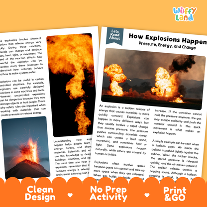Complete teacher answer key worksheet providing detailed model responses for explosion comprehension questions