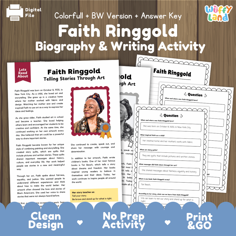 Faith Ringgold Biography Reading Passage and Writing Activity Worksheets