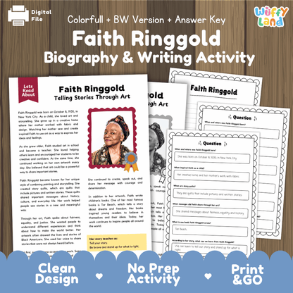 Faith Ringgold Biography Reading Passage and Writing Activity Worksheets