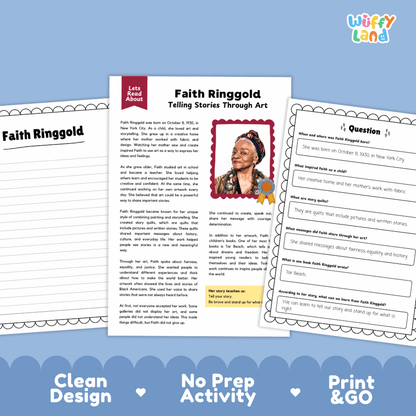 Faith Ringgold Biography Reading Passage and Writing Activity Worksheets